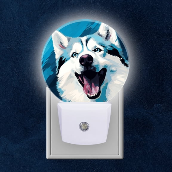 Night Light Plug into Wall,Dusk to Dawn Sensor Auto-On/Off for Bathroom, Hallway,Kids Room-Cute Siberian Husky Cartoon