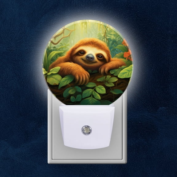 Night Light Plug into Wall,Dusk to Dawn Sensor Auto-On/Off for Bathroom, Hallway,Kids Room-Cute Sloth Nestled In The Lush Greenery Of Rainforest