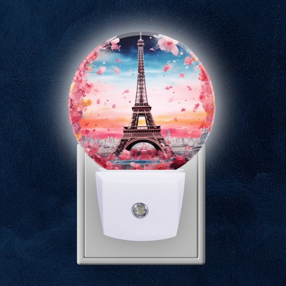 Night Light Plug into Wall,Dusk to Dawn Sensor Auto-On/Off for Bathroom, Hallway,Kids Room-Eiffel Tower Surrounded By Pink And Red Flowers