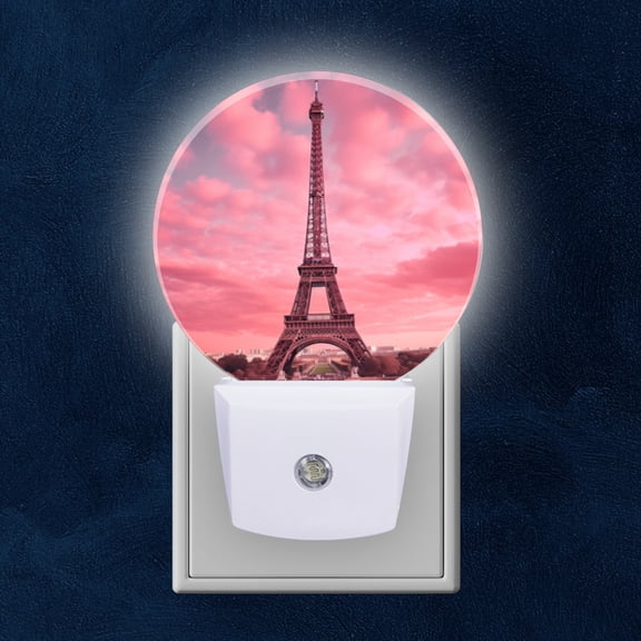 Night Light Plug into Wall,Dusk to Dawn Sensor Auto-On/Off for Bathroom, Hallway,Kids Room-Eiffel Tower With Pink Sky And Pink Clouds
