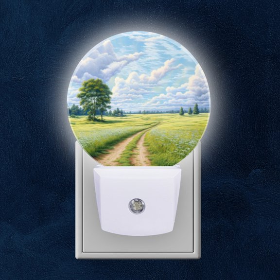 Night Light Plug into Wall,Dusk to Dawn Sensor Auto-On/Off for Bathroom, Hallway,Kids Room-Endless Green Field With White Flowers