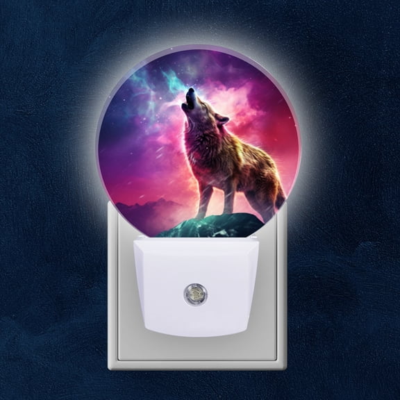 Night Light Plug into Wall,Dusk to Dawn Sensor Auto-On/Off for Bathroom, Hallway,Kids Room-Epic Colorful Wolf Howling On The Top Of Mountain