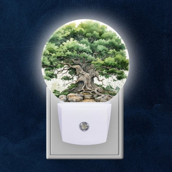 Night Light Plug into Wall,Dusk to Dawn Sensor Auto-On/Off for Bathroom, Hallway,Kids Room-Fantasy Oak Tree With Roots On The Ground