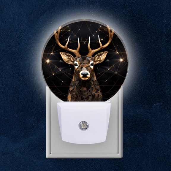Night Light Plug into Wall,Dusk to Dawn Sensor Auto-On/Off for Bathroom, Hallway,Kids Room-Geometric Deer With Antlers Made Of Stars