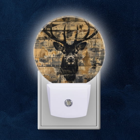 Night Light Plug into Wall,Dusk to Dawn Sensor Auto-On/Off for Bathroom, Hallway,Kids Room-Large Deer Head Mounted On Rustic Wood Wall