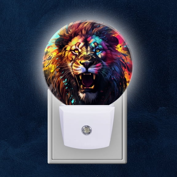 Night Light Plug into Wall,Dusk to Dawn Sensor Auto-On/Off for Bathroom, Hallway,Kids Room-Lion Face Made With Watercolors