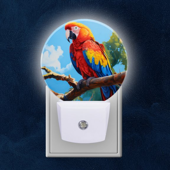 Night Light Plug into Wall,Dusk to Dawn Sensor Auto-On/Off for Bathroom, Hallway,Kids Room-Macaw Parrot Perched On Branch In Rainforest