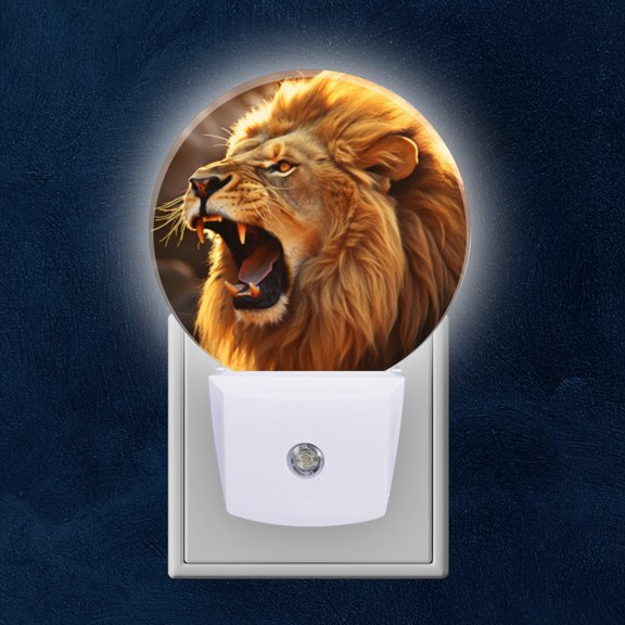 Night Light Plug into Wall,Dusk to Dawn Sensor Auto-On/Off for Bathroom, Hallway,Kids Room-Majestic Lion Roaring In The Savannah