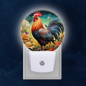 Night Light Plug into Wall,Dusk to Dawn Sensor Auto-On/Off for Bathroom, Hallway,Kids Room-Majestic Rooster With Vibrant Feathers