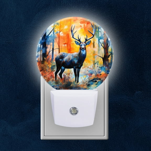 Night Light Plug into Wall,Dusk to Dawn Sensor Auto-On/Off for Bathroom, Hallway,Kids Room-Majestic Stag Standing In The Heart Of Enchanted Forest
