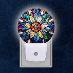 Night Light Plug into Wall,Dusk to Dawn Sensor Auto-On/Off for Bathroom, Hallway,Kids Room-Mandala With Sacred Geometry Patterns