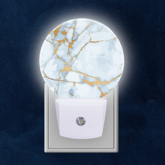 Night Light Plug into Wall,Dusk to Dawn Sensor Auto-On/Off for Bathroom, Hallway,Kids Room-Marble Surface With Gold Leaf