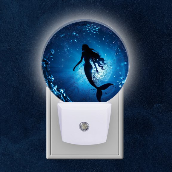 Night Light Plug into Wall,Dusk to Dawn Sensor Auto-On/Off for Bathroom, Hallway,Kids Room-Mermaid Swimming In The Dark Blue Sea