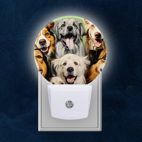 Night Light Plug into Wall,Dusk to Dawn Sensor Auto-On/Off for Bathroom, Hallway,Kids Room-Oil Painting Of Various Dogs And All Smiling