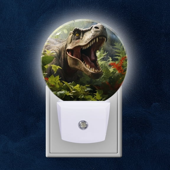 Night Light Plug into Wall,Dusk to Dawn Sensor Auto-On/Off for Bathroom, Hallway,Kids Room-Open-Mouthed T-Rex In The Jungle
