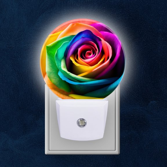 Night Light Plug into Wall,Dusk to Dawn Sensor Auto-On/Off for Bathroom, Hallway,Kids Room-Open Rainbow Rose With Each Petal In Different Colors