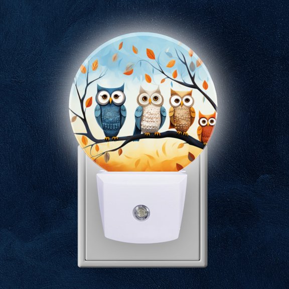 Night Light Plug into Wall,Dusk to Dawn Sensor Auto-On/Off for Bathroom, Hallway,Kids Room-Owls Family Sitting On Tree Branch
