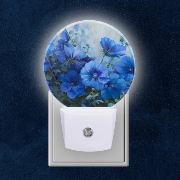 Night Light Plug into Wall,Dusk to Dawn Sensor Auto-On/Off for Bathroom, Hallway,Kids Room-Painting Of Blue Flax Flowers With Deep Shades Petals