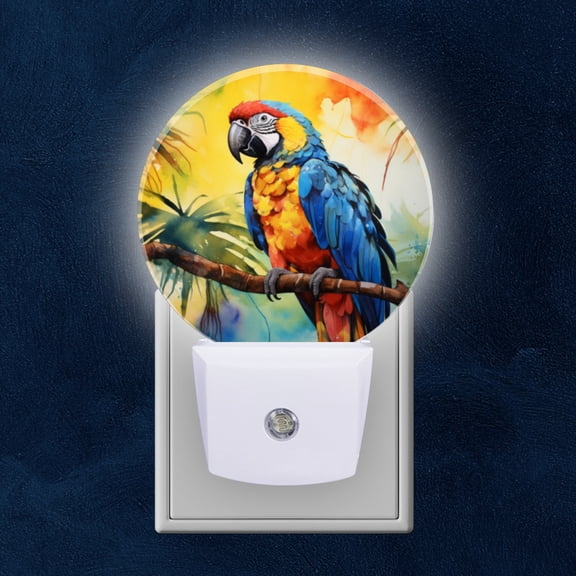 Night Light Plug into Wall,Dusk to Dawn Sensor Auto-On/Off for Bathroom, Hallway,Kids Room-Parrot Sitting On Tree Branch In Jungle