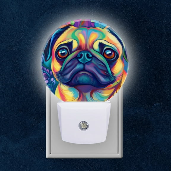 Night Light Plug into Wall,Dusk to Dawn Sensor Auto-On/Off for Bathroom, Hallway,Kids Room-Pug Dog In The Style Of Lisa Frank