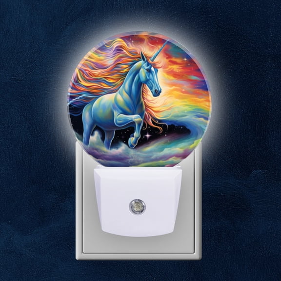 Night Light Plug into Wall,Dusk to Dawn Sensor Auto-On/Off for Bathroom, Hallway,Kids Room-Rainbow Unicorn In The Sky With Flowing Tail