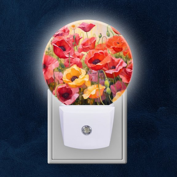 Night Light Plug into Wall,Dusk to Dawn Sensor Auto-On/Off for Bathroom, Hallway,Kids Room-Red And Yellow Poppies In The Style
