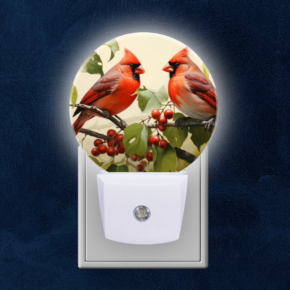 Night Light Plug into Wall,Dusk to Dawn Sensor Auto-On/Off for Bathroom, Hallway,Kids Room-Red Cardinals Perched On Tree Branch