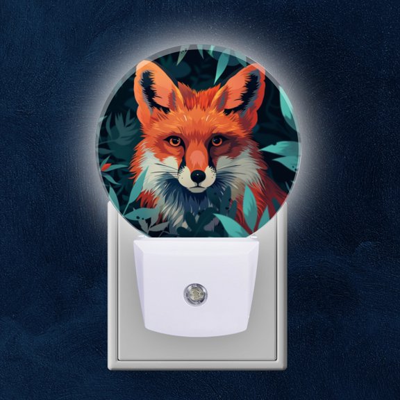Night Light Plug into Wall,Dusk to Dawn Sensor Auto-On/Off for Bathroom, Hallway,Kids Room-Red Fox Surrounded By Leaves In The Forest