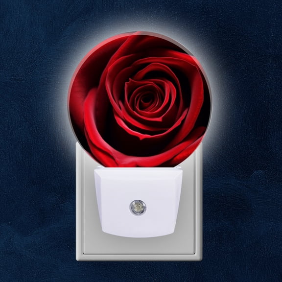 Night Light Plug into Wall,Dusk to Dawn Sensor Auto-On/Off for Bathroom, Hallway,Kids Room-Red Rose With Deep Crimson Hues And Intricate Petal