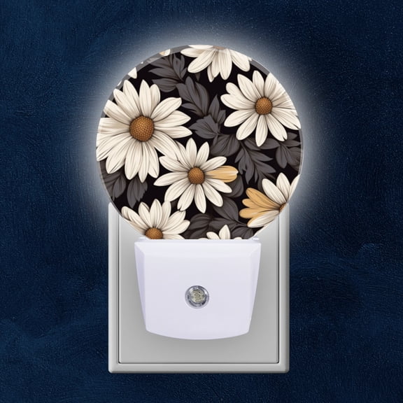 Night Light Plug into Wall,Dusk to Dawn Sensor Auto-On/Off for Bathroom, Hallway,Kids Room-Seamless Pattern With Daisy Flowers