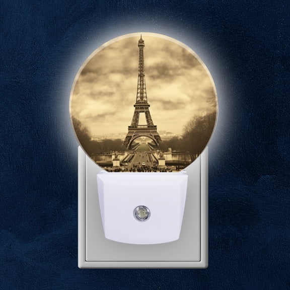 Night Light Plug into Wall,Dusk to Dawn Sensor Auto-On/Off for Bathroom, Hallway,Kids Room-Sepia-Toned Photograph Captures The Eiffel Tower In Paris