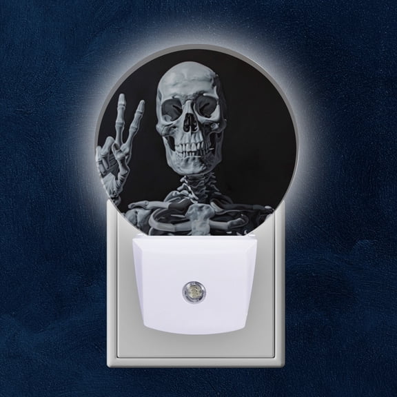 Night Light Plug into Wall,Dusk to Dawn Sensor Auto-On/Off for Bathroom, Hallway,Kids Room-Skeletal Figure Making The Peace Sign With Hand