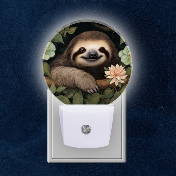 Night Light Plug into Wall,Dusk to Dawn Sensor Auto-On/Off for Bathroom, Hallway,Kids Room-Smiling Sloth Sitting On The Branch