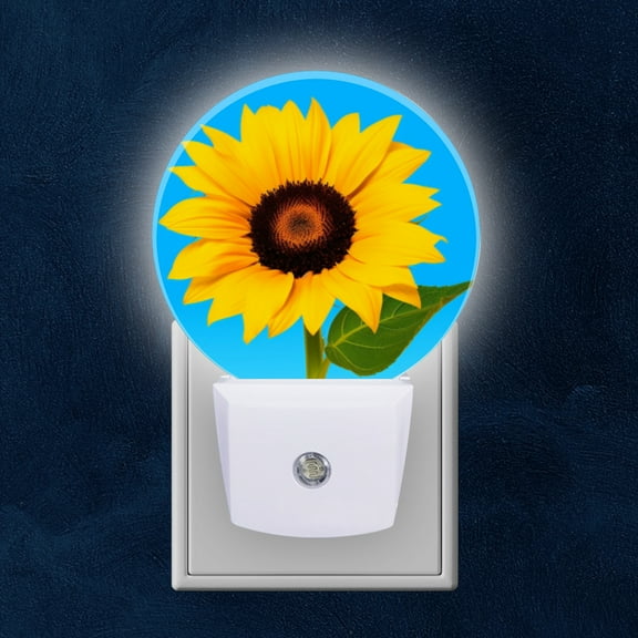 Night Light Plug into Wall,Dusk to Dawn Sensor Auto-On/Off for Bathroom, Hallway,Kids Room-Sunflower On Blue Background