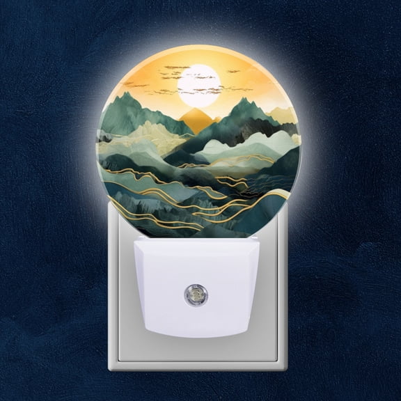 Night Light Plug into Wall,Dusk to Dawn Sensor Auto-On/Off for Bathroom, Hallway,Kids Room-The Golden Sun Rises In The Sky Surrounded By Mountains