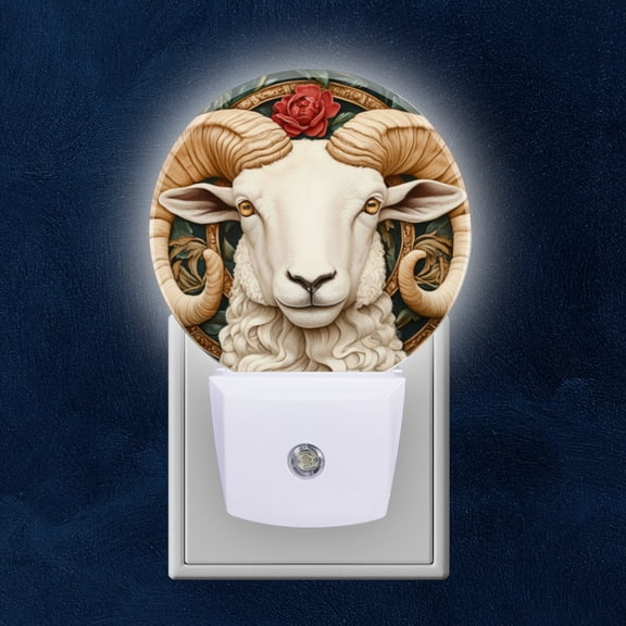 Night Light Plug into Wall,Dusk to Dawn Sensor Auto-On/Off for Bathroom, Hallway,Kids Room-The Head And Horns Of An Aries Zodiac Sign