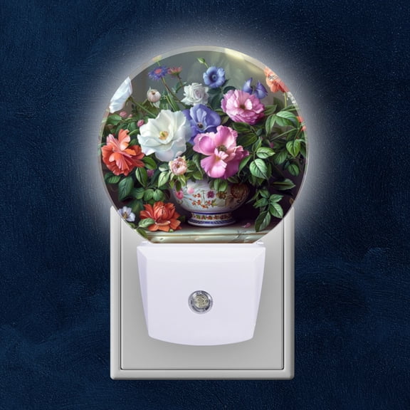 Night Light Plug into Wall,Dusk to Dawn Sensor Auto-On/Off for Bathroom, Hallway,Kids Room-Vase Of Colorful Flowers Placed On The Table
