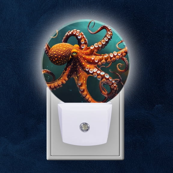 Night Light Plug into Wall,Dusk to Dawn Sensor Auto-On/Off for Bathroom, Hallway,Kids Room-Vibrant Octopus Gracefully Swimming In The Deep Ocean