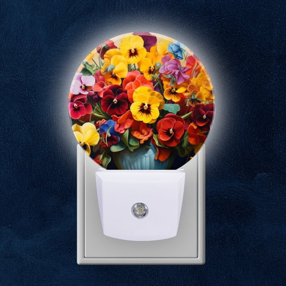 Night Light Plug into Wall,Dusk to Dawn Sensor Auto-On/Off for Bathroom, Hallway,Kids Room-Vibrant Painting Of Colorful Pansies In Full Bloom