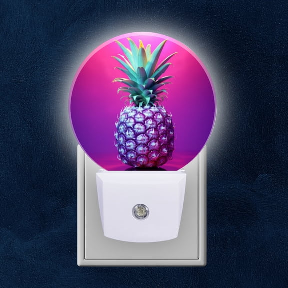 Night Light Plug into Wall,Dusk to Dawn Sensor Auto-On/Off for Bathroom, Hallway,Kids Room-Vibrant Pineapple With Neon Purple Background