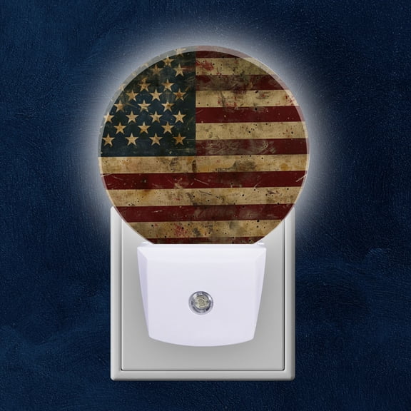 Night Light Plug into Wall,Dusk to Dawn Sensor Auto-On/Off for Bathroom, Hallway,Kids Room-Vintage American Flag With Grunge Textures