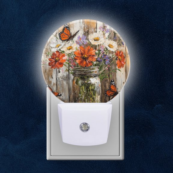 Night Light Plug into Wall,Dusk to Dawn Sensor Auto-On/Off for Bathroom, Hallway,Kids Room-Wildflowers And Butterflies