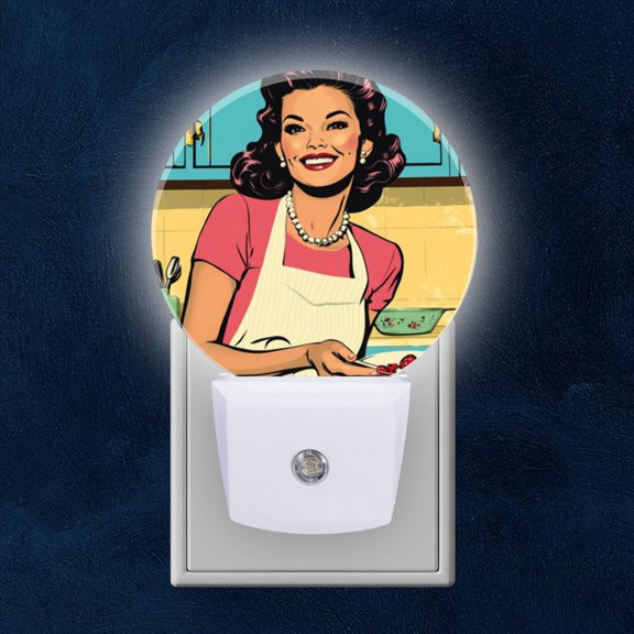 Night Light Plug into Wall,Dusk to Dawn Sensor Auto-On/Off for Bathroom, Hallway,Kids Room-Woman In The Style Of Old-School Cartoon