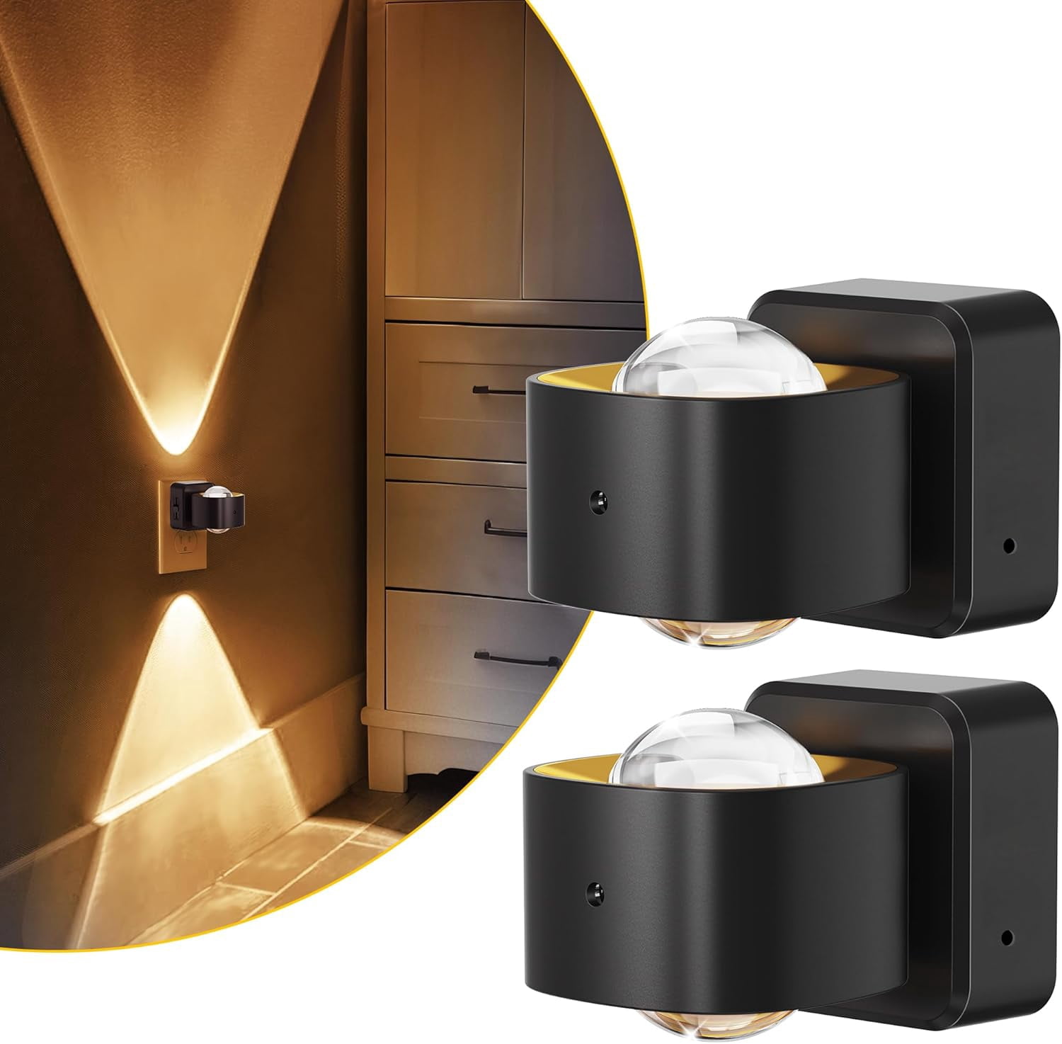 Night Light Projector, Night Lights Plug into Wall, Dusk to Dawn Sensor, 180°Rotating Nightlight for Kids, 0-150LM Dimmable Soft White Ambient Lighting for Bathroom, Decor, Gifts, 2 Pack