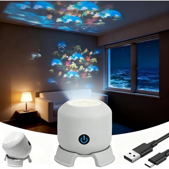 Night Light Projector with 360° Rotating 5D Holographic Ocean Projector Waves and Auto Timer for Kids Bedroom Ceiling