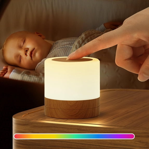 Night Light, Rechargeable Bedside Touch Lamp, Dimmable Mini Night Light with Warm Light & Color Changing RGB, Remote Control Included,Portable Table Lamp for Bedrooms.