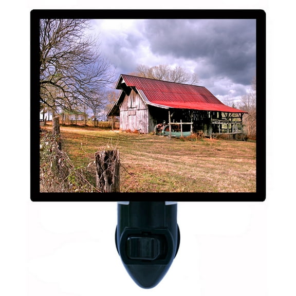 Night Light - Rustic Barn. | Country Landscape Theme, Includes Free Switchable Insert, 4W Bulb, E12 Base