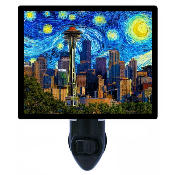 Night Light - Seattle Starry Night. | Van Gogh Theme, Includes Free Switchable Insert, 4W Bulb, E12 Base