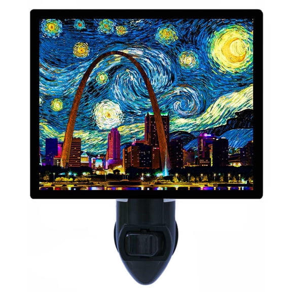 Night Light - St. Louis Starry Night. | Van Gogh Theme, Includes Free Switchable Insert, 4W Bulb, E12 Base