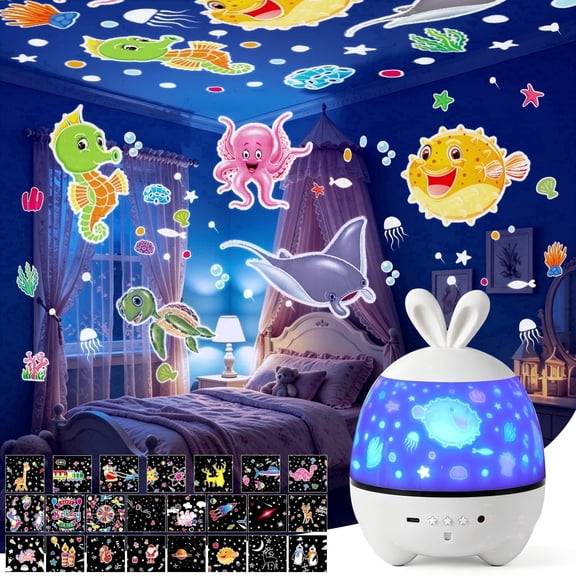 Kids Sensory Light Projector,Baby Night Light Projector,Bedroom Decor Rechargeable Star Projector -23 Sets of Films & 360 Rotating &4 Light Modes, Birthday/Christmas/Easter Gifts for Girls & Boys